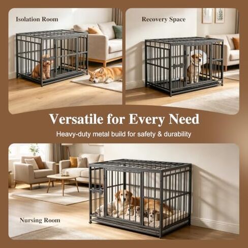 Pawaboo 38 Inch Heavy Duty Dog Crate, with Removable Tray, Escape Proof in Kuwait