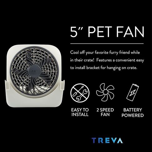 Treva 5-inch Pet Crate Fan for Cooling Dogs and Other Pets. 2 Cooling Speeds, Battery Powered in Saudi Arabia