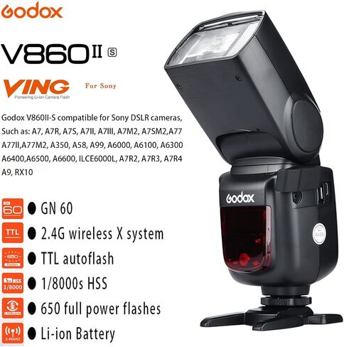 Godox V860II-C E-TTL Flash Speedlite Light، HSS 1/8000s 2.4G Wireless GN60 Li-on Battery Speedlight متوافق مع كاميرا Canon 6D 50D 60D 1DX 580EX 5D Mark II III in Kuwait