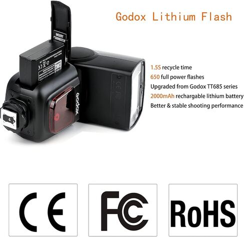 Godox V860II-C E-TTL Flash Speedlite Light، HSS 1/8000s 2.4G Wireless GN60 Li-on Battery Speedlight متوافق مع كاميرا Canon 6D 50D 60D 1DX 580EX 5D Mark II III in Kuwait