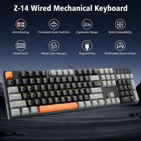 E-YOOSO Z-14 Mechanical Gaming Keyboard 104 Key, Red Switch Full-Size Computer Keyboards for PC Gamer in Kuwait