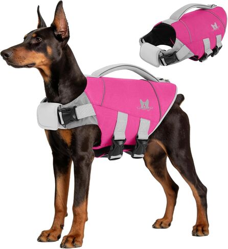 IDOMIK Medium Dog Life Jacket High Flotation, Ripstop Reflective Dog Life Vest for Swimming Boating, Safety Lifesaver with Rescue Handle & Buoyancy, Adjustable Swimming Vest for Medium Dogs,Orange,M in Saudi Arabia