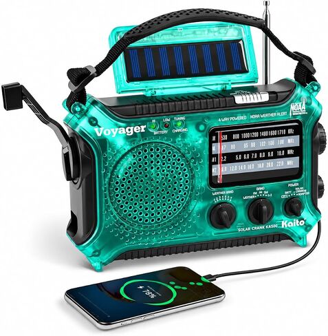 Kaito KA500 5-way Powered Solar Power,Dynamo Crank, Wind Up Emergency AM/FM/SW/NOAA Weather Alert Radio with Flashlight,Reading Lamp and Cellphone Charger, Yellow in Saudi Arabia
