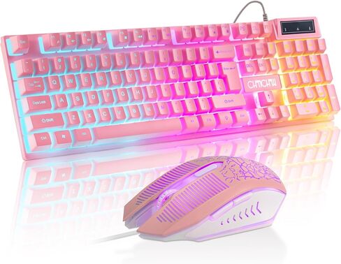 Wired Pink Gaming Keyboard and Mouse Combo with LED Backlit for PC Laptop in Kuwait