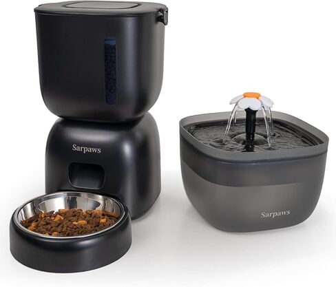 Automatic Cat Feeder and Water Dispenser FW1, Wire or Battery Cat Food Dispenser Timer Pet Feeder - Locking Lid, Desiccant Bag, Programmable Portion Control, 4 Daily Meals, 10s Voice Recorder in Saudi Arabia