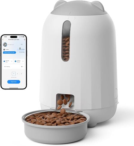 PAPIFEED Automatic Cat Feeder with App, WiFi Auto Cat Feeder, 3L Slow-Feed Cat Food Dispenser for Dry Food, Dual Power Supply Timed Pet Feeder for Cat, 10 Meals/Day, 6 Portions/Meal, Grey in Saudi Arabia