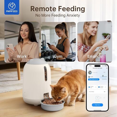 PAPIFEED Automatic Cat Feeder with App, WiFi Auto Cat Feeder, 3L Slow-Feed Cat Food Dispenser for Dry Food, Dual Power Supply Timed Pet Feeder for Cat, 10 Meals/Day, 6 Portions/Meal, Grey in Saudi Arabia