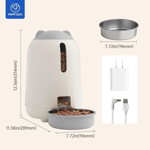 PAPIFEED Automatic Cat Feeder with App, WiFi Auto Cat Feeder, 3L Slow-Feed Cat Food Dispenser for Dry Food, Dual Power Supply Timed Pet Feeder for Cat, 10 Meals/Day, 6 Portions/Meal, Grey in Saudi Arabia