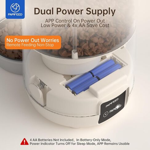 PAPIFEED Automatic Cat Feeder with App, WiFi Auto Cat Feeder, 3L Slow-Feed Cat Food Dispenser for Dry Food, Dual Power Supply Timed Pet Feeder for Cat, 10 Meals/Day, 6 Portions/Meal, Grey in Saudi Arabia