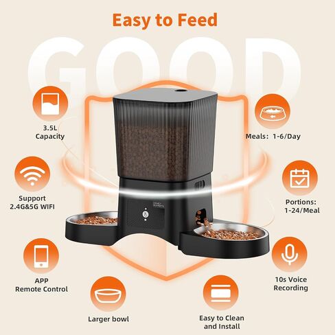 HoneyGuaridan Automatic Cat Feeder for 2 Cats,2.4G/5G WiFi APP Control in Saudi Arabia