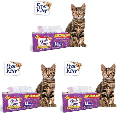 15 Count Fresh Kitty Litter Box Liners Super Thick, Durable, Easy Clean Up Jumbo Drawstring Scented Litter Pan Box Liners, Bags for Pet Cats in Saudi Arabia