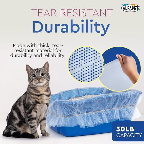 Alfapet Original Sifting Cat Litter Box Liners - Extra Giant 30 Count - Tear-Resistant Cat Litter Bags - Waterproof Kitty Litter Liners - Fits Almost All Litterbox Pan Sizes, 40" x 38", 30 lb Capacity in Saudi Arabia