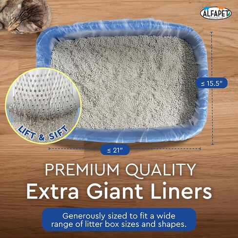 Alfapet Original Sifting Cat Litter Box Liners - Extra Giant 30 Count - Tear-Resistant Cat Litter Bags - Waterproof Kitty Litter Liners - Fits Almost All Litterbox Pan Sizes, 40" x 38", 30 lb Capacity in Saudi Arabia