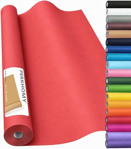 PerkHomy Brown Kraft Paper Roll 17.5" x 600" (50') for Gift Wrapping Bulletin Board Craft Art Bouquet Flower Packing Moving Shipping Floor Covering Table 70GSM 50LB (Brown, 17.5" x 50') in Saudi Arabia