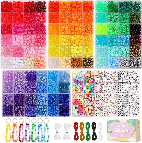 Quefe 2350pcs ، 64 لونًا ، حبات المهر لعدة سوار ، مجموعة سوار الصداقة ، قوس قوس قزح Kandi ، حبات الرسائل والسلاسل المرنة لصنع قلادة سوار ، هدايا حرفية للبنات in Kuwait