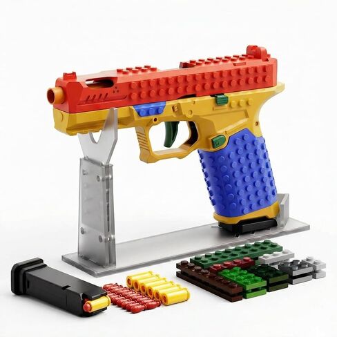 Building Block Toy Gun with Display Stand, DIY Soft Bullet Blaster Kit Compatible with Major Brands, Creative Fidget Desk Toy & Collectible Gift for Boys, Teens in Kuwait