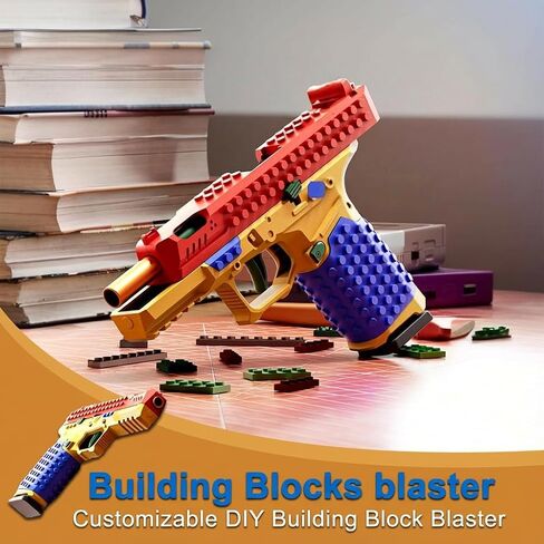 Building Block Toy Gun with Display Stand, DIY Soft Bullet Blaster Kit Compatible with Major Brands, Creative Fidget Desk Toy & Collectible Gift for Boys, Teens in Kuwait