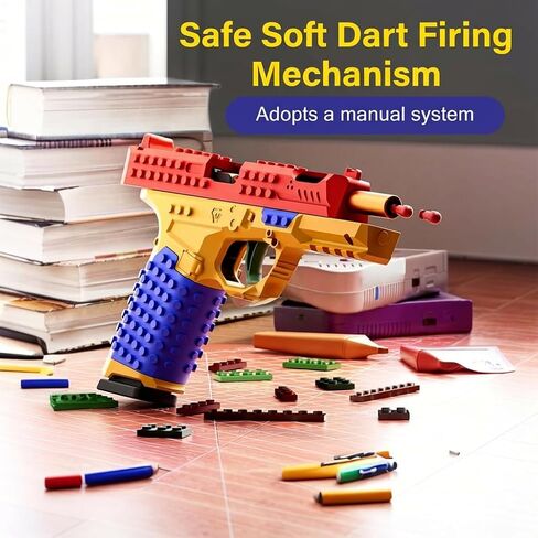 Building Block Toy Gun with Display Stand, DIY Soft Bullet Blaster Kit Compatible with Major Brands, Creative Fidget Desk Toy & Collectible Gift for Boys, Teens in Kuwait