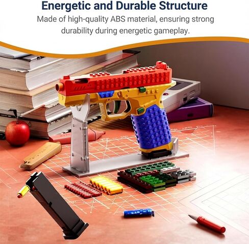 Building Block Toy Gun with Display Stand, DIY Soft Bullet Blaster Kit Compatible with Major Brands, Creative Fidget Desk Toy & Collectible Gift for Boys, Teens in Kuwait