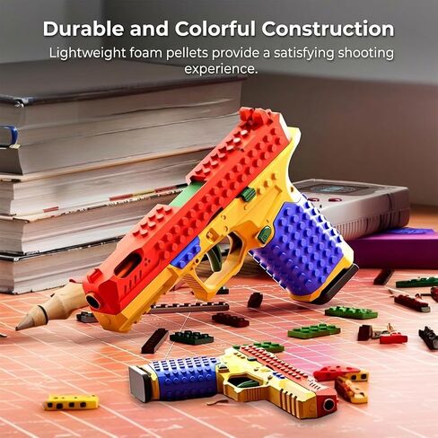 Building Block Toy Gun with Display Stand, DIY Soft Bullet Blaster Kit Compatible with Major Brands, Creative Fidget Desk Toy & Collectible Gift for Boys, Teens in Kuwait