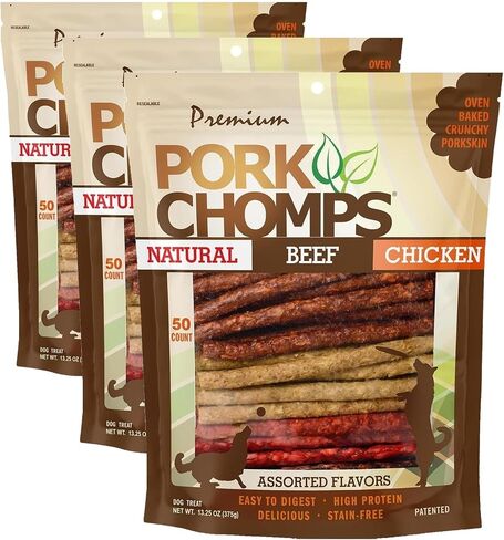 Pork Chomps Dog Chews, 5 in Munchy Sticks, Assorted Flavors, 50 Count in Saudi Arabia