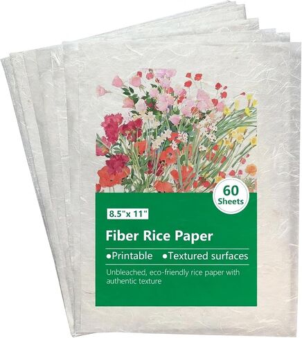 Natural Fiber Rice Paper for Decoupage,Printable Rice Paper for Craft, Mulberry Paper for Writing Painting,Decoupage Craft Supplies,20 Sheets Letter Size 8.5x11in（RP-01） in Saudi Arabia