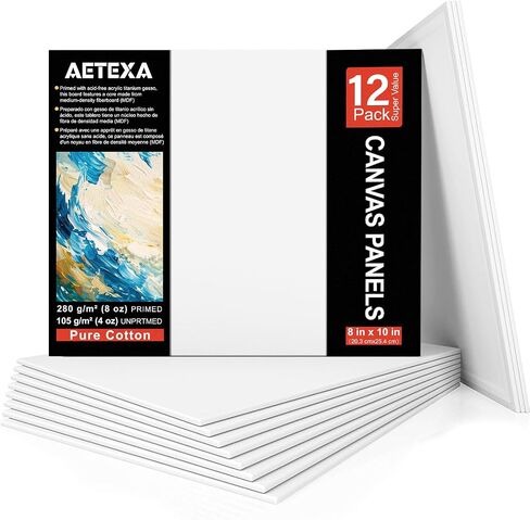 أقمشة AETEXA للرسم مقاس 8 × 10 بوصة، حزمة قماشية كبيرة مكونة من 12 قطعة، لوحة قماشية معدة بوزن 8 أونصة، قماش فارغ للرسم، لوحات قماشية للرسم الزيتي والأكريليك، لوازم فنية للبالغين والمراهقين. in Kuwait