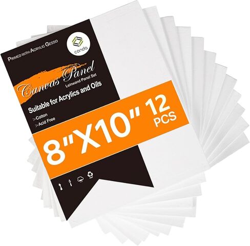 CONDA Canvas Boards for Painting,100% Cotton Canvas Panels, White Blank Canvases, Primed, Acid-Free, Artist Quality for Acrylic, Pouring Watercolor & Oil Painting 8 x 10 inch, 12 Pack in Kuwait