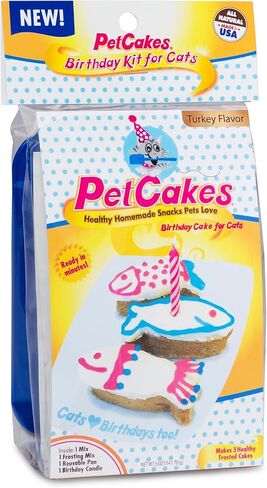 Petcakes Cat Birthday Cake Kit 859989002778 Diy Healthy Frosted 3 Small Fish Pet Cake, 3.5" X 1.5" X 1" in Kuwait