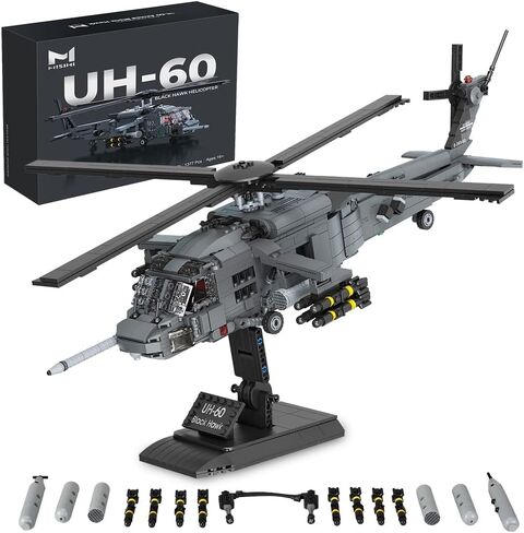 MISINI M8039 1:35 UH-60 Black Hawk Helicopter Building Blocks Set, Military Armed Helicopter Bricks Model Kit for Adults, Collectible Display Toy, Realistic Details, The Collector's Gift,1377 Pieces in Kuwait