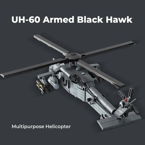 MISINI M8039 1:35 UH-60 Black Hawk Helicopter Building Blocks Set, Military Armed Helicopter Bricks Model Kit for Adults, Collectible Display Toy, Realistic Details, The Collector's Gift,1377 Pieces in Kuwait