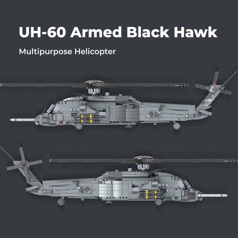 MISINI M8039 1:35 UH-60 Black Hawk Helicopter Building Blocks Set, Military Armed Helicopter Bricks Model Kit for Adults, Collectible Display Toy, Realistic Details, The Collector's Gift,1377 Pieces in Kuwait