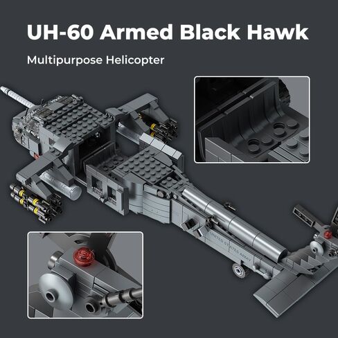 MISINI M8039 1:35 UH-60 Black Hawk Helicopter Building Blocks Set, Military Armed Helicopter Bricks Model Kit for Adults, Collectible Display Toy, Realistic Details, The Collector's Gift,1377 Pieces in Kuwait
