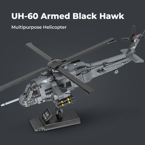 MISINI M8039 1:35 UH-60 Black Hawk Helicopter Building Blocks Set, Military Armed Helicopter Bricks Model Kit for Adults, Collectible Display Toy, Realistic Details, The Collector's Gift,1377 Pieces in Kuwait