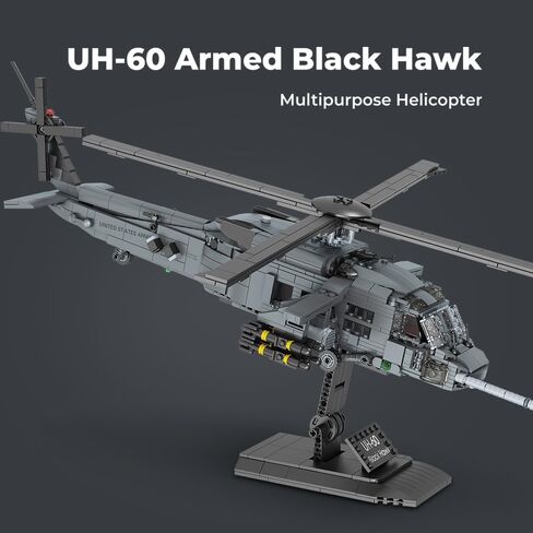 MISINI M8039 1:35 UH-60 Black Hawk Helicopter Building Blocks Set, Military Armed Helicopter Bricks Model Kit for Adults, Collectible Display Toy, Realistic Details, The Collector's Gift,1377 Pieces in Kuwait