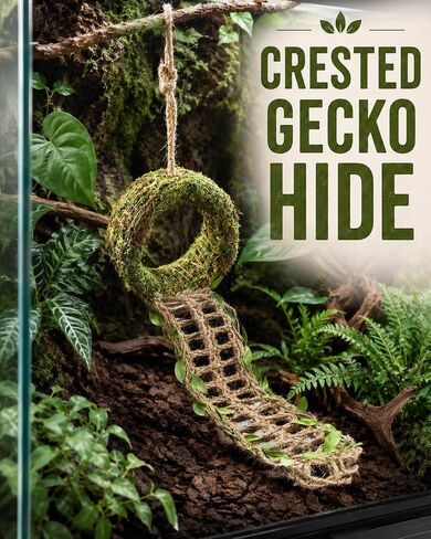 Crested Gecko Hide, Hanging Moss-Style Reptile Hideout with Rope Ladder, Crested Gecko Tank Accessories for Vertical Terrariums, 16 in Crested Gecko Decor & Gecko Tank Accessories in Saudi Arabia