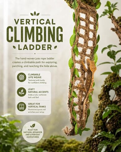 Crested Gecko Hide, Hanging Moss-Style Reptile Hideout with Rope Ladder, Crested Gecko Tank Accessories for Vertical Terrariums, 16 in Crested Gecko Decor & Gecko Tank Accessories in Saudi Arabia