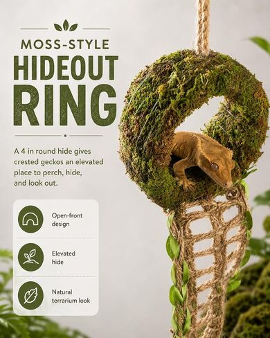 Crested Gecko Hide, Hanging Moss-Style Reptile Hideout with Rope Ladder, Crested Gecko Tank Accessories for Vertical Terrariums, 16 in Crested Gecko Decor & Gecko Tank Accessories in Saudi Arabia