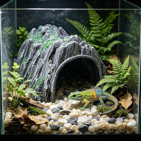 Hideout Simulated Rock cave,Evacuation Point,Reptile Hide Reptile Hides,Reptile pet Tortoise Lizard Landscaping for Climbing Pet Box,Caves Tank Accessories Decorations Habitat Décor (M) in Kuwait