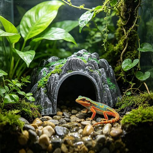 Hideout Simulated Rock cave,Evacuation Point,Reptile Hide Reptile Hides,Reptile pet Tortoise Lizard Landscaping for Climbing Pet Box,Caves Tank Accessories Decorations Habitat Décor (M) in Kuwait