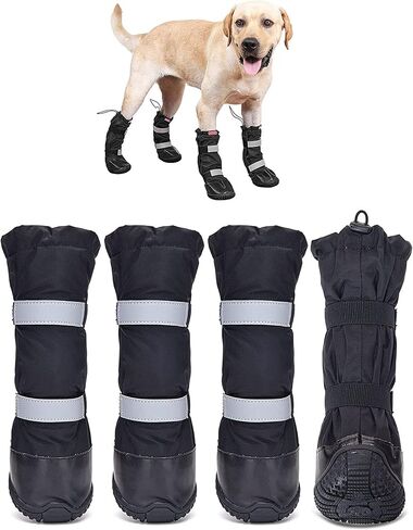 Hipaw Waterproof Dog Boots for Winter Snow Rain,Non-Slip Dog Shoes for Medium to Large Dogs,Extended Cuff Paw Protectors for Outdoor Walking Hiking in Kuwait