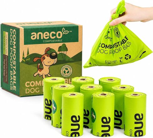 أكياس فضلات الكلاب المنزلية القابلة للتحلل بنسبة 100% من ANECO (135 كيسًا/9 لفات)، أكياس فضلات كبيرة للكلاب والقطط، أكياس نفايات الحيوانات الأليفة قوية للغاية ومانعة للتسرب in Kuwait