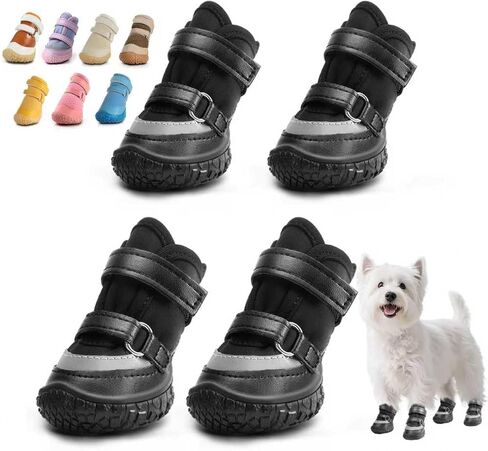 Dog Shoes for Small Dogs, Breathable Dog Boots Paw Protector for Hot Pavement Winter Snow, Dog Booties with Reflective Strips Rugged Anti-Slip Sole for Hardwood Floors Walking Black Size 3 in Kuwait