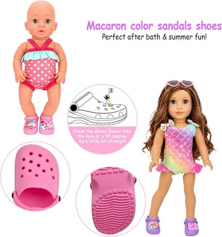 4 Pairs 18 Inch Doll Clogs Shoes with 8 Removable Ornaments Doll Sandals in Kuwait