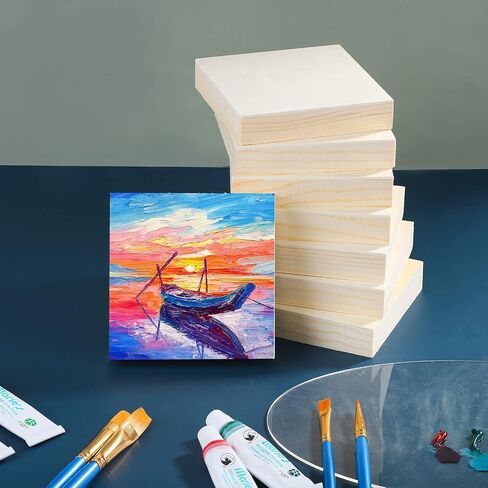 ADXCO 8 Pack Wood Panels 4 x 4 Inch Unfinished Wood Canvas Wooden Panel Boards for Painting, Pouring, Arts Use with Oils, Acrylics in Kuwait