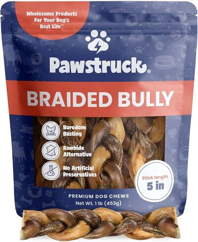 Pawstruck 12" Braided Bully Sticks 100% Natural, Long Lasting, 5 Count in Saudi Arabia