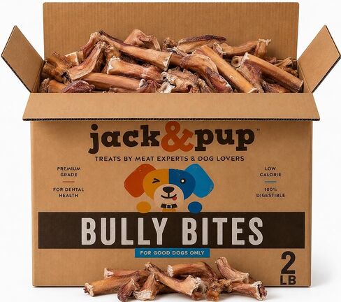 Jack&Pup Bully Bites (2 lb), Small Bully Sticks for Small Dogs, 1-3 Inch Long-Lasting Chews for Puppies, Seniors & Small Dogs in Kuwait