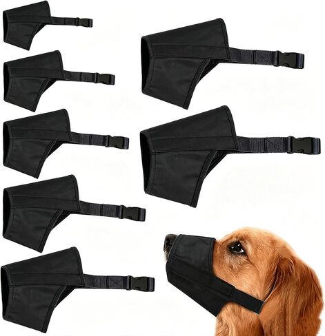 7 Sizes Oxford Dog Muzzle Set, Adjustable Pet Mouth Guard for Biting Barking Chewing, Snout Cover for Small Medium Large Dogs Walking Grooming Training (Blue) in Kuwait