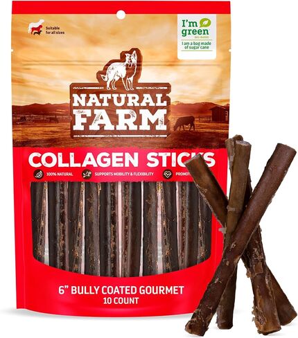 Natural Farm Collagen Sticks (6 Inch, 15 Pack). Odor-Free, 95% Natural Collagen Dog Chews, Supports Healthy Joints, Skin & Coat - Best Rawhide Alternative for Small & Medium Dogs in Saudi Arabia