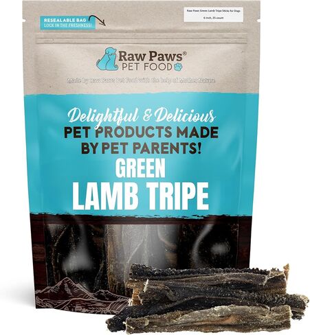Raw Paws Green Lamb Tripe Sticks for Dogs, (25-Count) - Single Ingredient in Kuwait